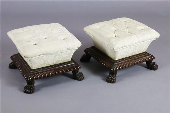 A pair of William IV mahogany footstools, 1ft 2.5in. x 1ft 3in. H.10in.